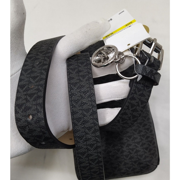 Michael Kors Black Logo Belt Bag Fits Phone With Stripe - NWT $98 - Picture 6 of 16